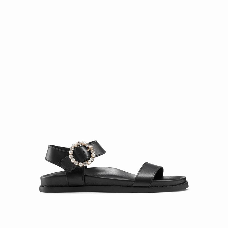 Russell & Bromley Ariel Embellished Buckle Sandals Womens Black [RJB7160KX]